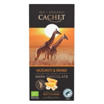 TABLETA DE CHOCOLATE CON NARANJA Y AVELLANA 90GR CACHET